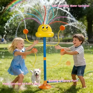 32" Water Sprinkler Outdoor Yard Toy for Kids, Smile Face Rainbow Splash Toy, 8 Wiggle Tubes, 4 Nozzles, Summer Family Games, Fun Water Toys for Kids 6-12, Water Playset