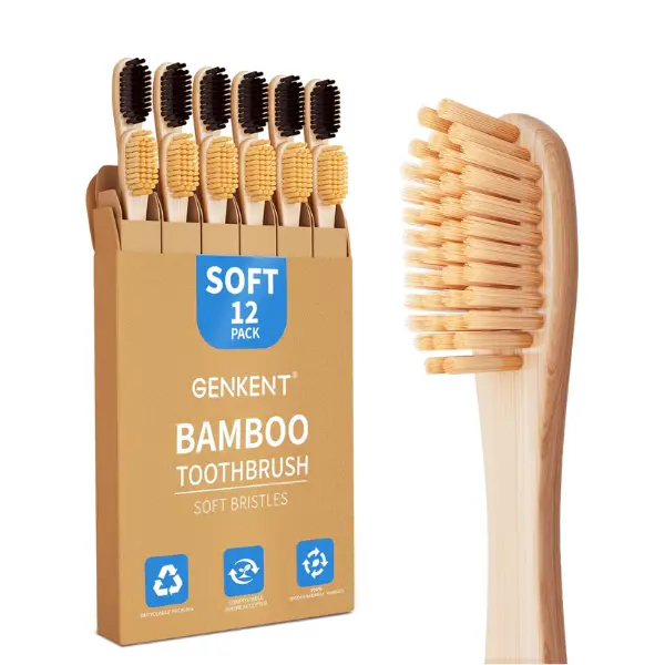 Bamboo Toothbrushes 12 Pack Natural Toothbrushes BPA Free Soft Bristles Toothbrush Eco Friendly Charcoal Toothbrush for Travel