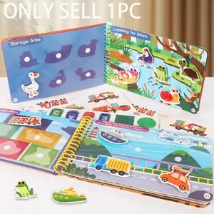 Children Quiet Busy Book, Animals, Traffic, Princesses and Supermarkets Themes Cartoon Sticker Books, Baby DIY Sticker Educational Game Paste Book Toy Gifts