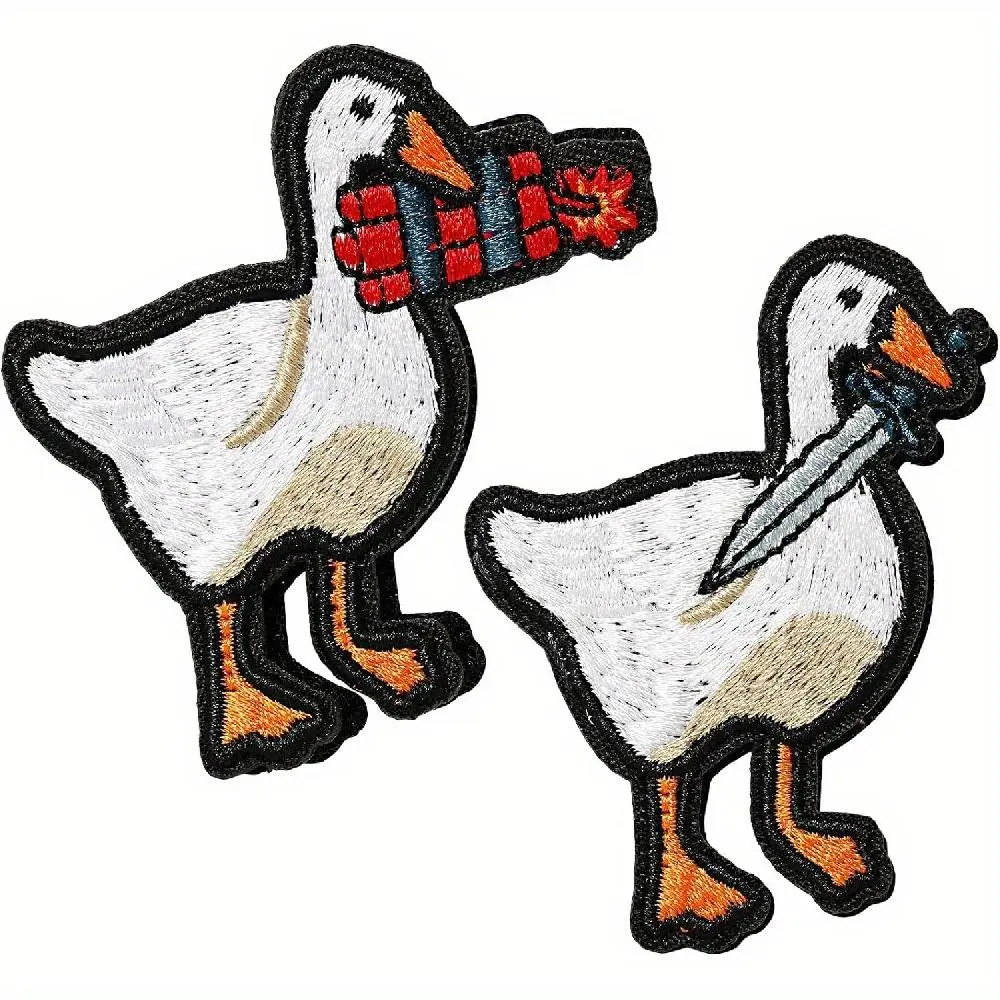 Funny Duck Pattern Patch, 2 Counts Cute Duck Pattern Multi-purpose Clothing Patch, Unique Embroidery Design Embroidery Patches for Backpacks, Dog Vests, Hats, Jackets, Jeans, DIY Clothing Accessories