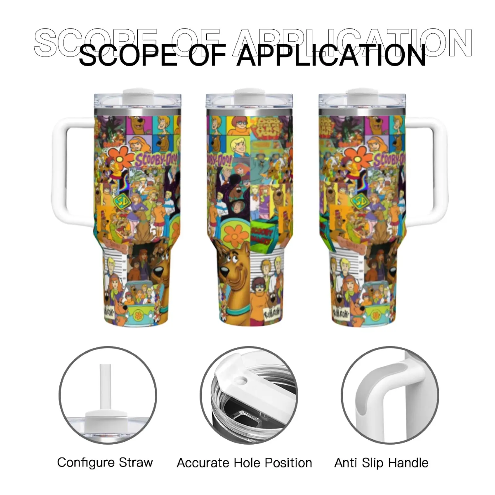 SCOOBY-DOO Pattern 40oz Stainless Steel Insulated Tumbler | Double-Wall Vacuum Flask for Hot & Cold Drinks | Multi-Purpose Cup for Home, Office, School | Perfect Friend Gift & Summer Drinkware