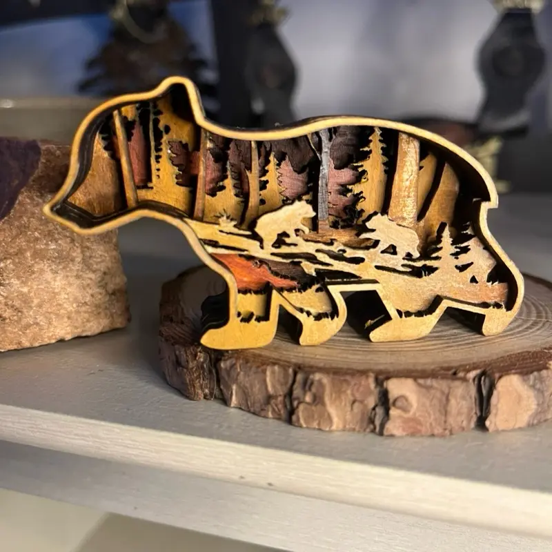 Baby mini bear 3D wood decor