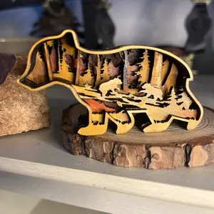 Baby mini bear 3D wood decor