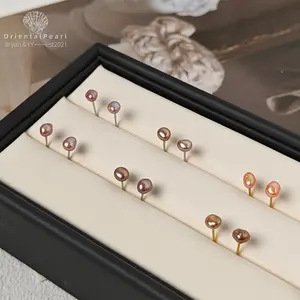 E50-A Little Surprise Pearl Stud Earrings-Natural Freshwater Pearls,Random Color,One-of-a-Kind Pair