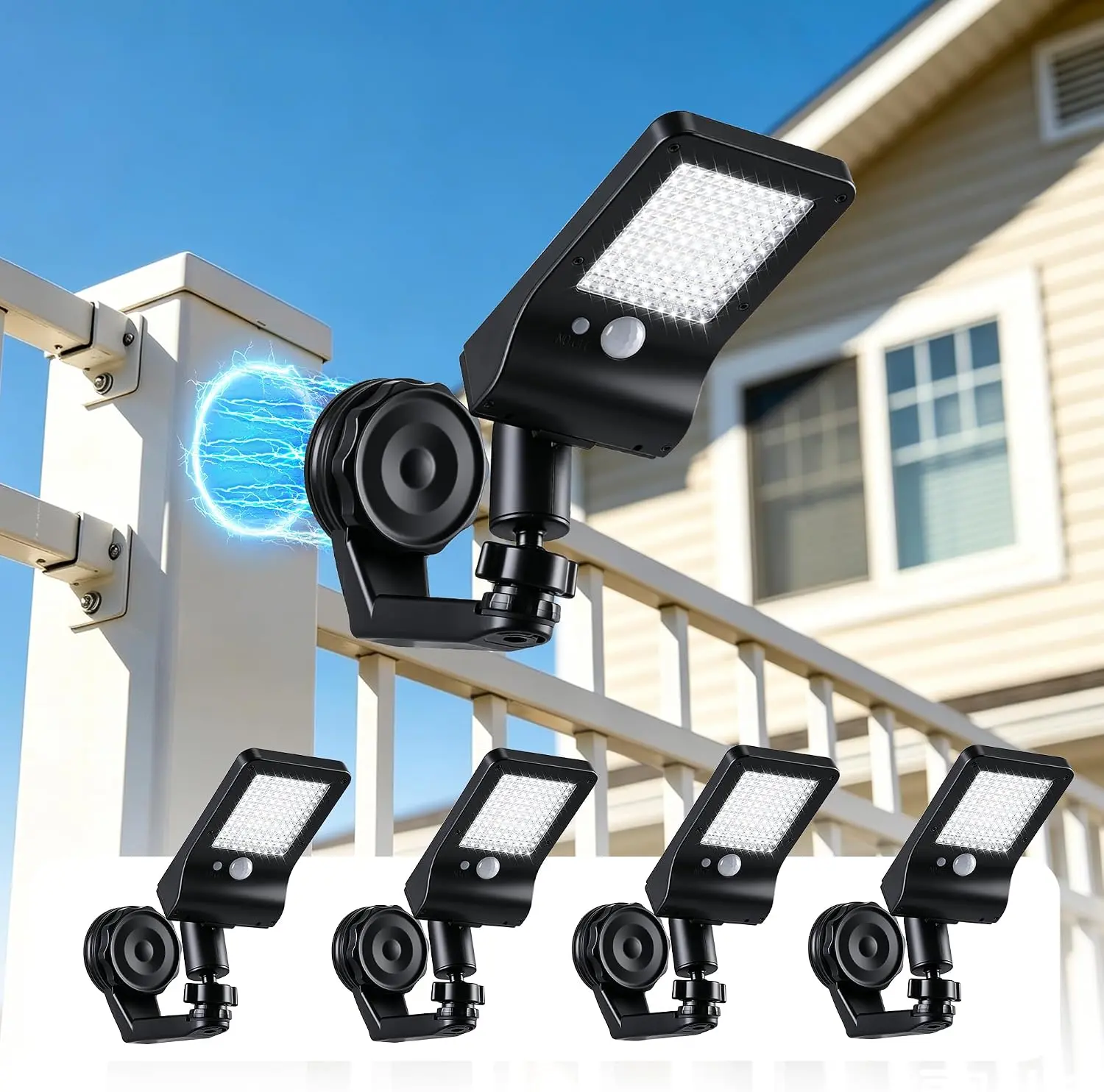 Magnetic Solar Outdoor Motion Sensor Lights, No Drill RV Camper Awning Solar Lights, 700LM 360° Adjustable Light Head, IP65 Waterproof Exterior Lighting for RV, Camper, Carport, Fence & Eave