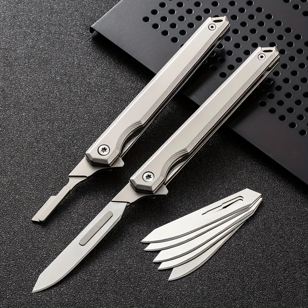 Titanium Alloy Pocket Knife: Men'S Tactical Folding EDC Multi-Tool with 5 Interchangeable Blades - Durable Titanium Alloy Construction, Self-Locking Mechanism, And Ergonomic Handle For Camping, Hiking, Carving, Daily Use - Ideal Gift For Valentine'S