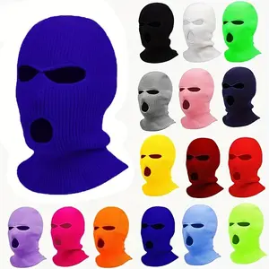 2pcs Winter Warm Head Cover, 3-hole Knitting Ski Mask Cold Proof Riding Full Face Mask
