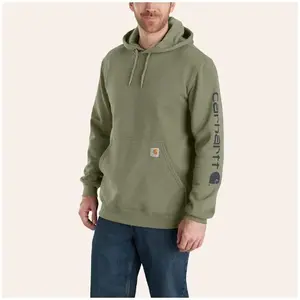 CARHARTT MEN'S OLIVE & NAVY LOGO GRAPHIC SLEEVE HOODIE