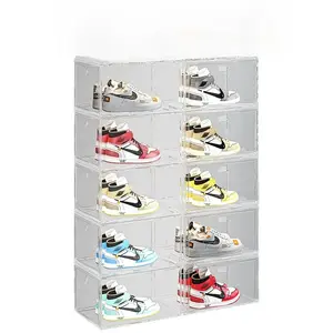 10 magnetic shoe boxes, thickened positive opening, large capacity storage shoe boxes, high transparent plastic folding and heightened side opening AJ shoes