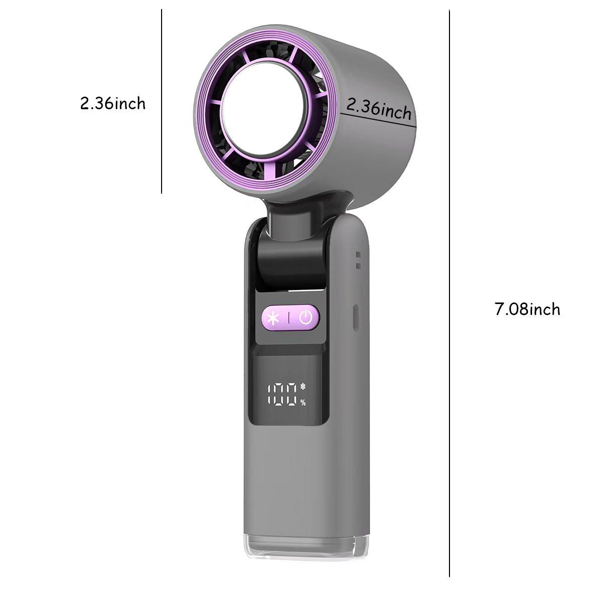 Portable three-in-one handheld fan - Foldable rechargeable personal fan with LED display and long-lasting battery | Suitable for travel, outdoor use and daily usage (gray/purple/white)