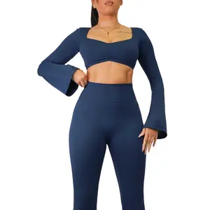 City Girl Flared Long Sleeve Sports Top (Elegant Navy)