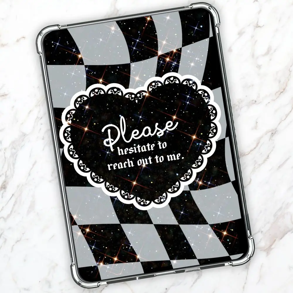 Please Hesitate To Reach Out To Me Holographic Sparkles Cardstock Clear Case Insert for Kindle | Book Lover Gift | Bookish Stickers for Kindle | Booktok Aesthetic Smartphone | Kindle Decorating Accessories | Black and Grey Checkered Heart
