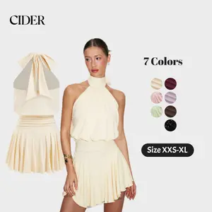 Cider Stand Collar Sleeveless A-Line Mini Dress with Scarf