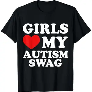 [100% Cotton] Girls Love My Autism Swag Funny Autistic Boy Gifts Awareness T-Shirt