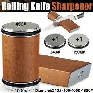 Rolling Knife Sharpener, 2 Counts/set Portable Durable Knife Sharpening Tools with Magnetic 15 & 20 Degrees Angle Base for Kitchen