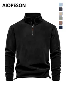 Men's Solid Half Zip Funnel Neck Polar Fleece Sweatshirt, Regular Fit Casual Long Sleeve Pullover for Fall & Winter, Men's Clothes for Daily Wear