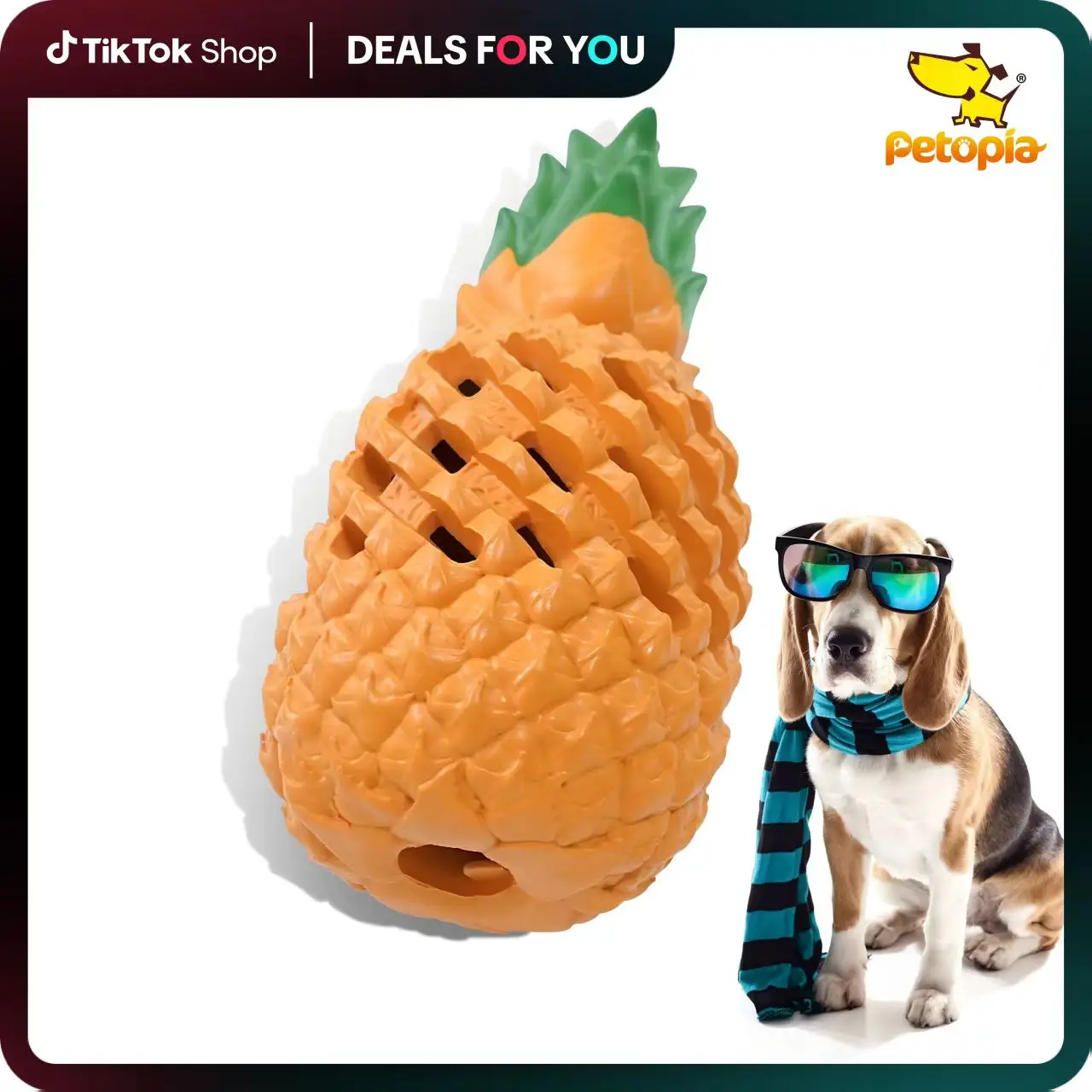 [Dealsforyoudays]Petopia Pineapple Dog Chew Toys for Aggressive Chewers Tough Natural Rubber Fruit Shaped Toy for Small Medium & Large Breeds Durable