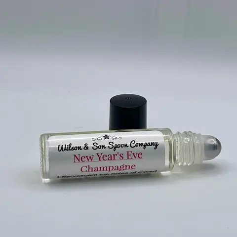 Crafted Small-Biz Roll-On Body Oil - 10ml Compact Travel-Size Almond Effervescent Bath Oil, Champagne-Infused Scent with Vanilla, Green Floral Lily, Fruit Berries, Juicy Tangerine for Pulse Points, Special-Occasion Pamper Yourself Beauty Care