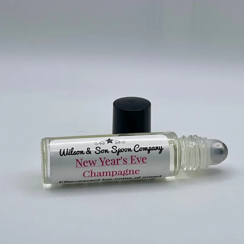 Crafted Small-Biz Roll-On Body Oil - 10ml Compact Travel-Size Almond Effervescent Bath Oil, Champagne-Infused Scent with Vanilla, Green Floral Lily, Fruit Berries, Juicy Tangerine for Pulse Points, Special-Occasion Pamper Yourself Beauty Care