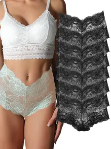 Womens Lace Underwear Sexy Lace Trim High Waist Knickers Floral Embroidered Sexy Breifs Breathable Underwear Full Coverage Blcak Red White Ladies Breifs Pink Blue pants Multipack
