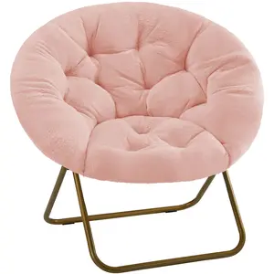 Faux Fur Saucer Chair for Adults, Soft Folding Lounge Chair with Metal Frame, 226lbs Capacity, Ideal for Bedroom or Living Room