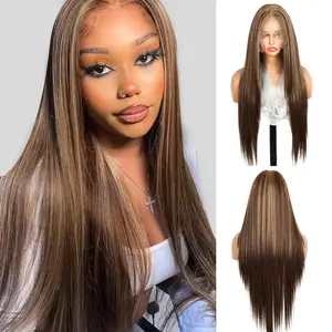 30 Inch Summervibes Straight Synthetic Smooth Wig 13x6 HD Transparent Lace Frontal Wig for Women and Girls, Gorgeous Fluffy Wigs without Bangs, Long Straight Wigs for Party, Daily Use 4/27