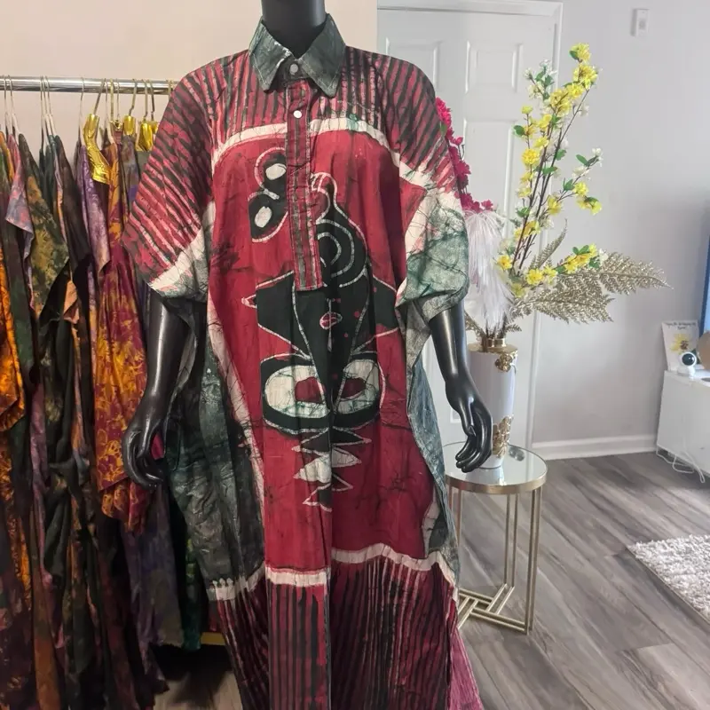 Women's Elegant African Batik Muumuu Casual Dress - African Clothes for Women, Ethnic Geometric Print, Unique Design, Flowing Silhouette, Comfortable Fit, Ideal for Casual Wear, Ethnic Geometric Print Casual Dresses