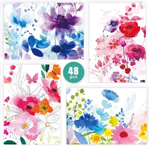 48 Pack Blank Cards and Envelopes, Watercolor Flowers Blank Greeting Cards, Blank Cards for All Occasion FUHITIM
