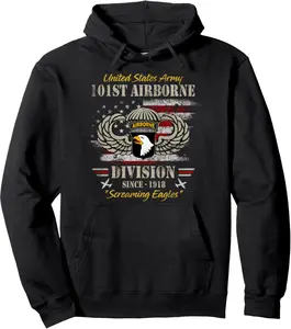 U.S Army 101st Airborne Paratrooper Veteran Screaming Eagles Pullover Hoodie