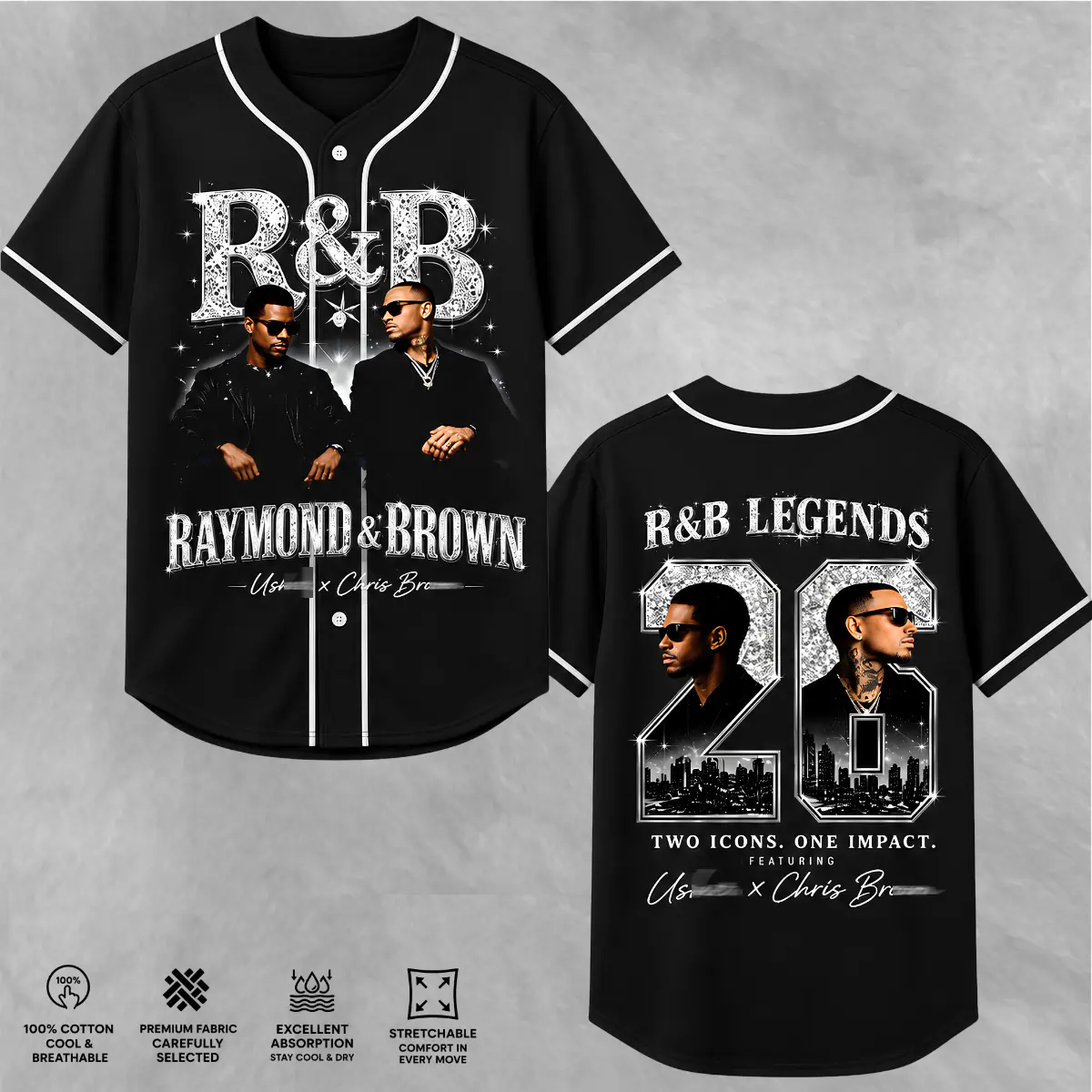 Baseball Jersey Shirt, Ch.Brown Usher Raymond The R&B Tour 2026 Unisex Tee.