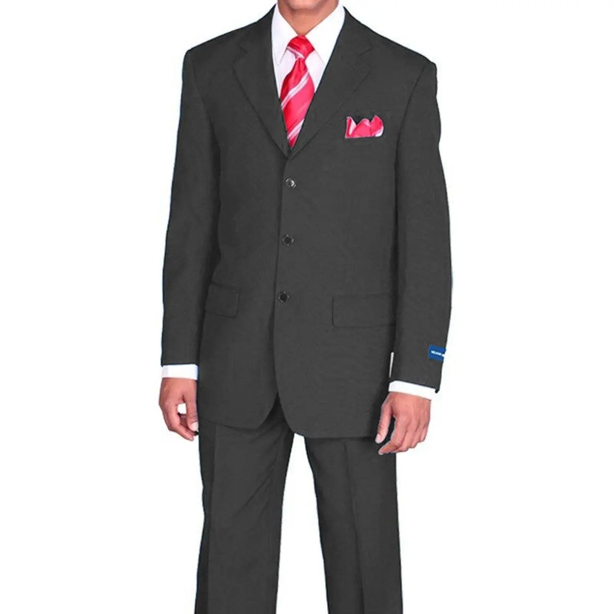 Mens 3 Button Classic Fit Poplin Suit in Black