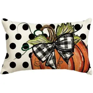 12x20 in Fall Modern Pattern Polka Dot Pumpkin Throw Pillow Cover, Seasonal Autumn Thanksgiving Harvest Home Sofa Couch Decoration
