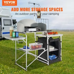 Camping Kitchen Table with Storage Carrying Bag, Open Size 57.5x18.1x66.1 in
