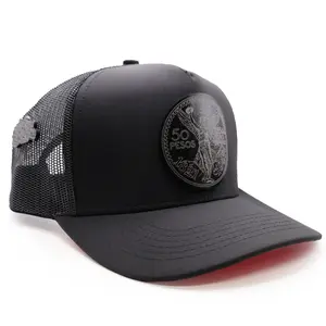 Centenario Black Mesh Hat Red Undertone Acrylic Centenario Badge High Crown 5 Panel Snapback Ranchero Chido Cap