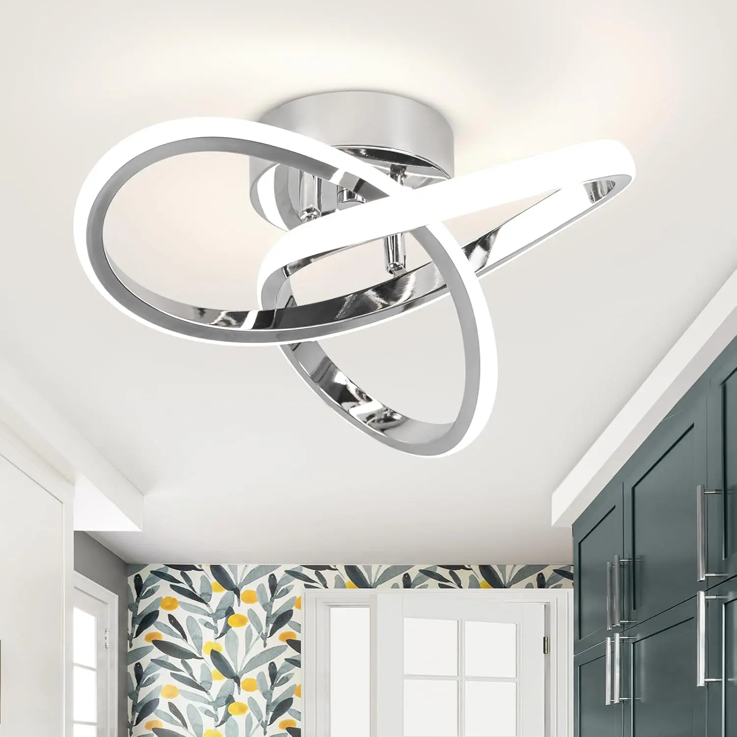 Small Modern LED Ceiling Light,2 Rings Creative Design Ceiling Lamp Black Indoor Hallway Light Fixtures for Living Room Bedroom Kitchen Office Adjustable Lighting Ambient Decoration Lamp