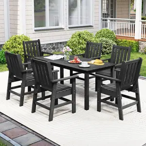 COSTWAY - 7 Pieces Patio Dining Set Outdoor HDPE Weather Resistant Table and Chairs Set-Black