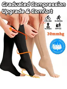 Women & Men 2-Pack Open-Toe Zipper Copper Breathable Compression Socks, 15-20mm Hg Knee-High Design, Sporty/cute Style for All Seasons
