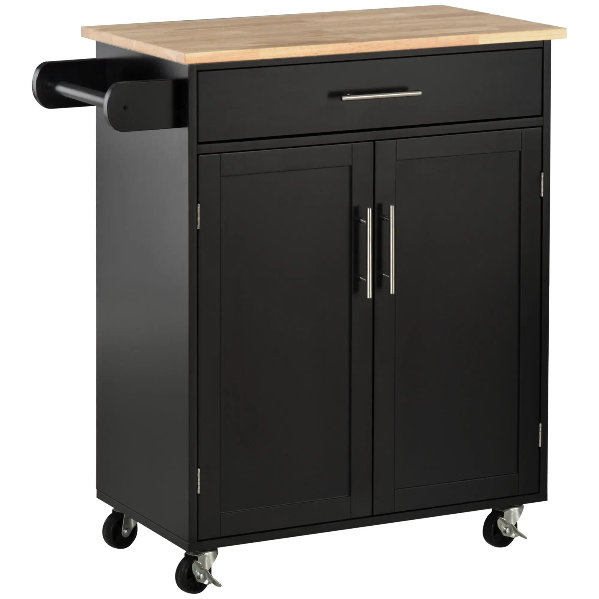 HOMCOM Rolling Wood Kitchen Island Cart with Rolling Wheels - Solid Frame Coffee Bar Station, Large Top Buffet Storage Cabinet with Compartment, 7 lbs Drawer, Organizer, Floor Storage & Towel Rack, 55 lbs Capacity, Gray