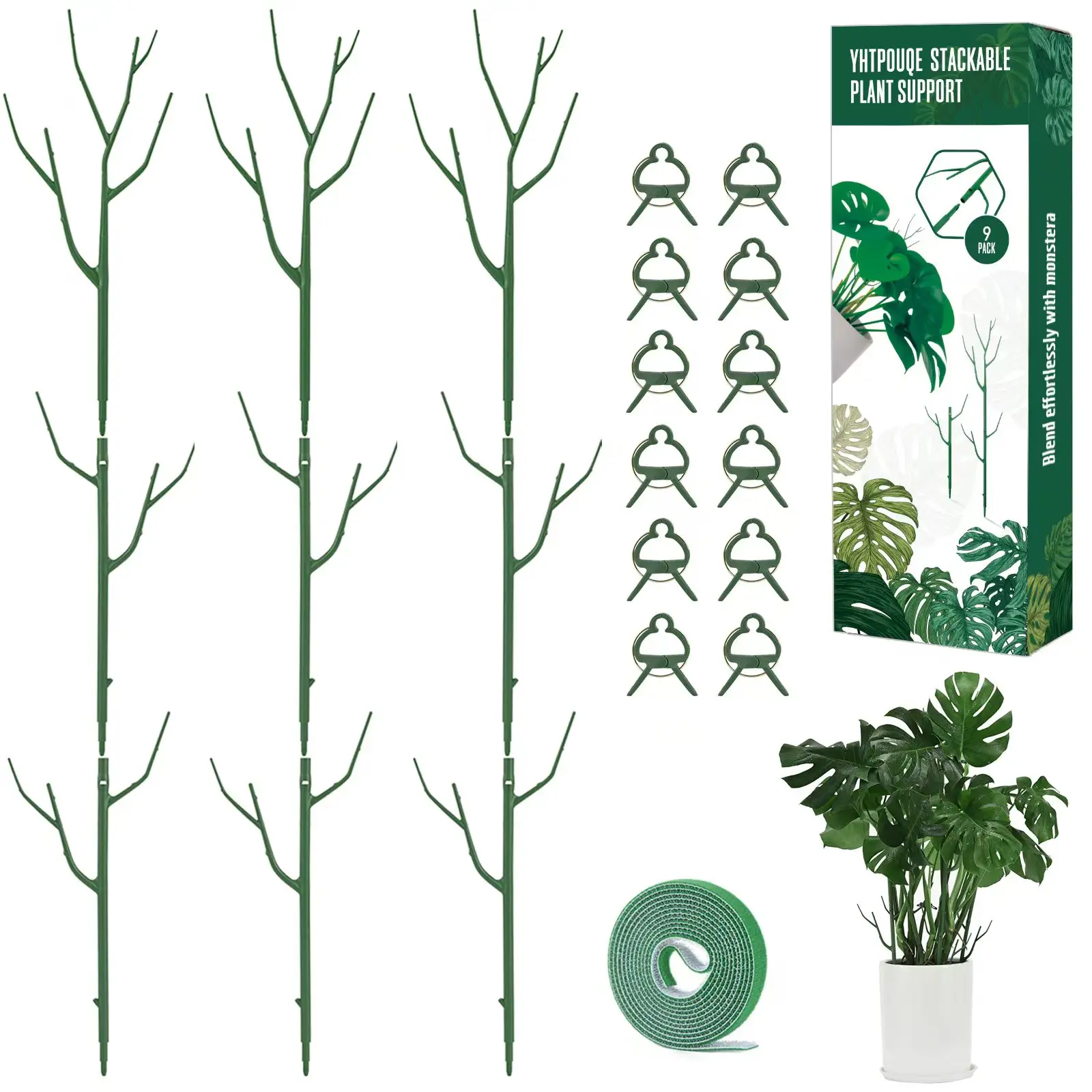 YHPUOUE Stackable Plant Support Stakes 28inch for Indoor & Outdoor Plants with Extension Poles Clips & Ties for Monstera Climbing Plants Garden Modern