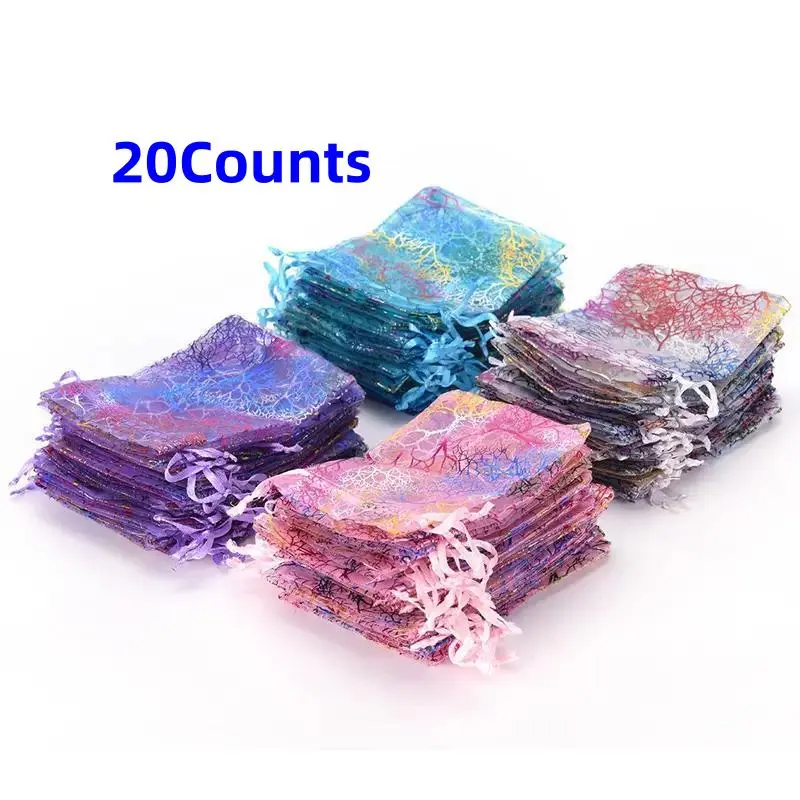 Colorful Organza Gift Bag, 20pcs/set Mixed Color Gift Wrapping Bag with Ribbon, Gift Packaging Supplies for Wedding Birthday Festival Party, Party Favor Packs, Goodie Bags, Organza Bags