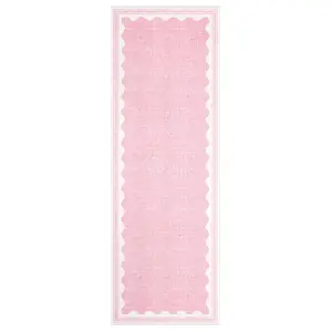 2 x 6 ft Polyester Pink Rectangular Indoor Laundry Bathroom Kitchen Scalloped Modern Machine Washable Runner Rug-B