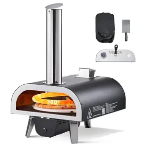 VEVOR Outdoor Pizza Oven, 12 in Wood Fired Pizza Ovens, Pellet Pizza-Stove with Thermometer Electric Rotation, Portable Pizza-Maker for Outside Backyard Patio Camping, Pizza-Stone, Carry Bag, Shovel