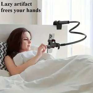 1 Pack Goose Neck Phone Holder for Bed Lazy Phone Stand 29.53 Inch Total Length 360 Degree Adjustable Clip Hanging Mobile Phone Mount for Bed Desk All Phones Bedside Phone Holder Desktop Accessory Flexible Arm Design Cellphone Holder