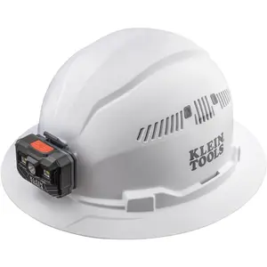 60407RL Hard Hat, Rechargeable Headlamp, Vented, Full Brim Style, Padded Self-Wicking Odor-Resistant Sweatband, White