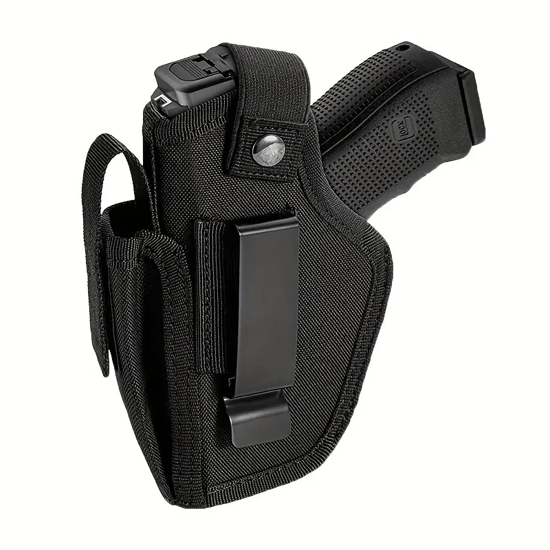 Unisex 9mm Tactical Holster - Classic Black Nylon Concealed Carry IWB/OWB, with Safety Magazine Pouch, Textured Grip and Snap Closure backtoschoolshopping