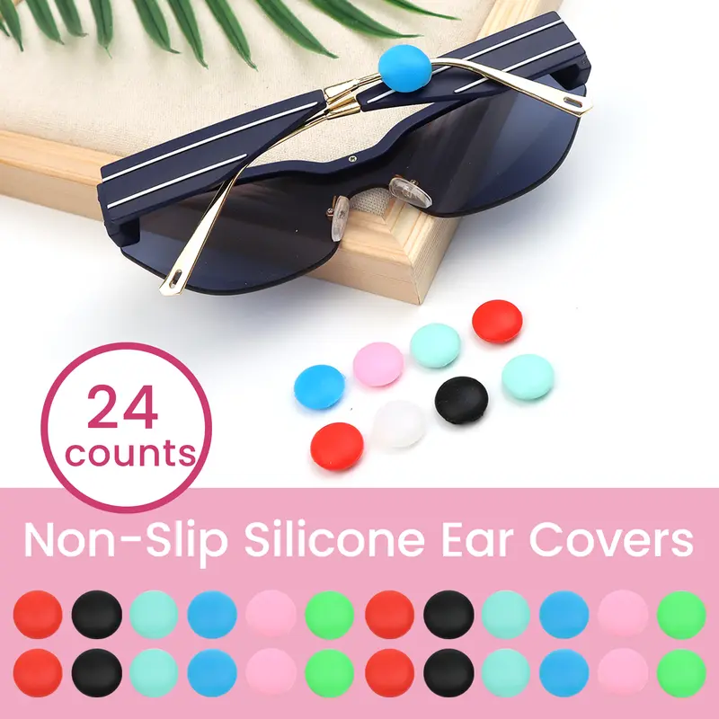 24 Counts Silica gel Eyeglasses Retainer,random color Bean-Shaped Ear Grips – Soft Silicone, No-Slip Design for Glasses & Sunglasses