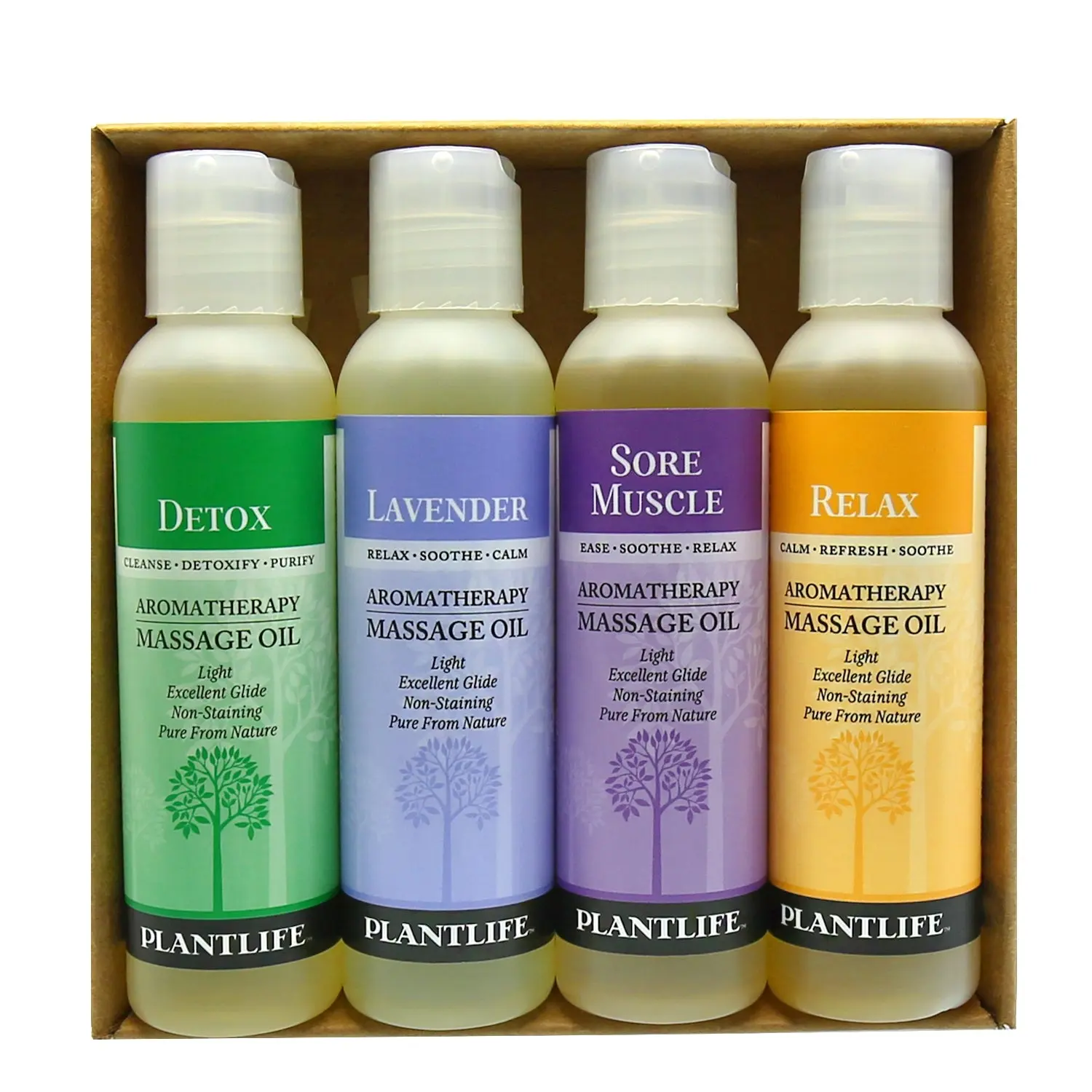 Plantlife Massage Oil 4‑Pack – Aromatherapy Body Oils Sampler Set (4 oz Each)