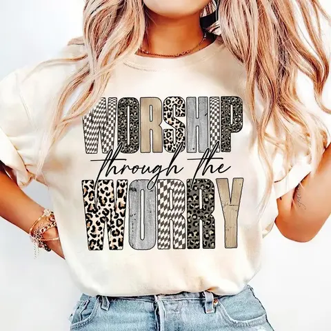 Worship Through The Worry Sweatshirt, Jesus Bible Verse Shirt Christian Sublimation, God Preppy Christian Shirt, Faith Religious  , Gift for Him for Her