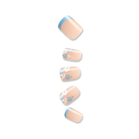 Impress French No Glue Fake Press On Nails - Snooze | French Design, Blue, Short, Squoval, Manicure