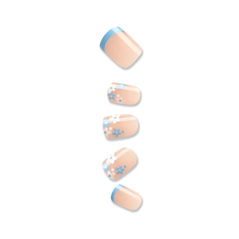 Impress French No Glue Fake Press On Nails - Snooze | French Design, Blue, Short, Squoval, Manicure